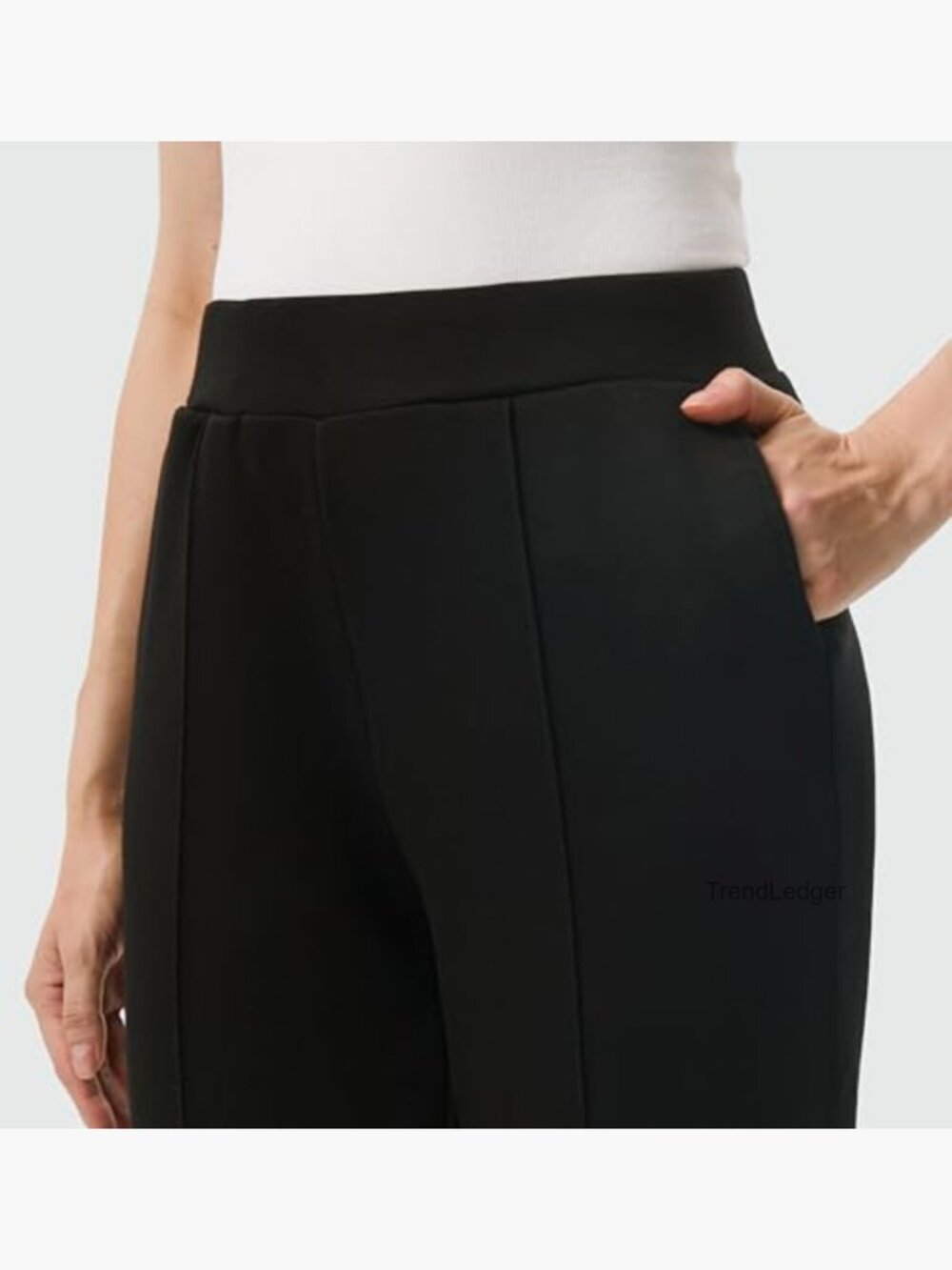 High Waisted Pull On Dress Pants with Pockets Stretchy Work Trousers - Picture 6 of 7